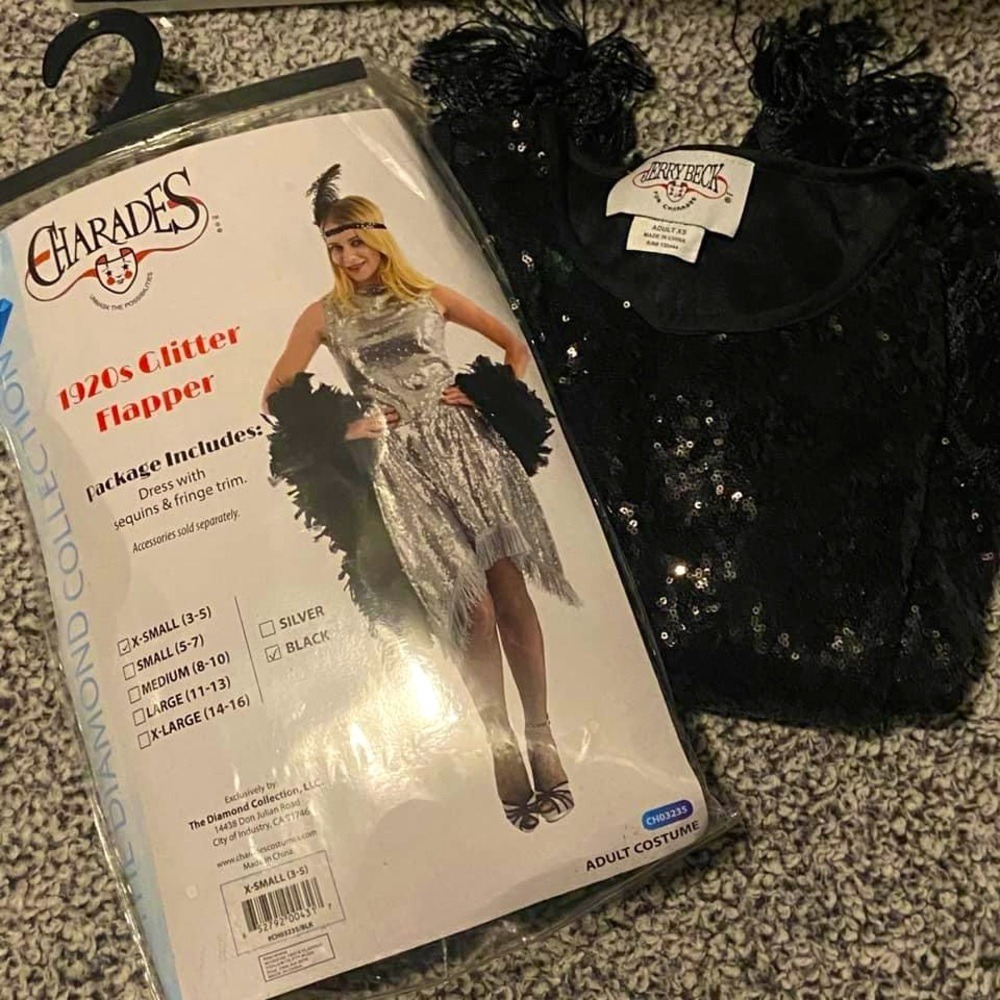 Charades 1920s Glitter Flapper Halloween Costume Black Sequins Dress